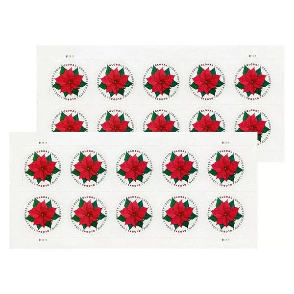 Global Poinsettia Forever Design – Festive Floral Art for Holiday & International Greetings 100pcs/Pack (10pcs/Booklet)