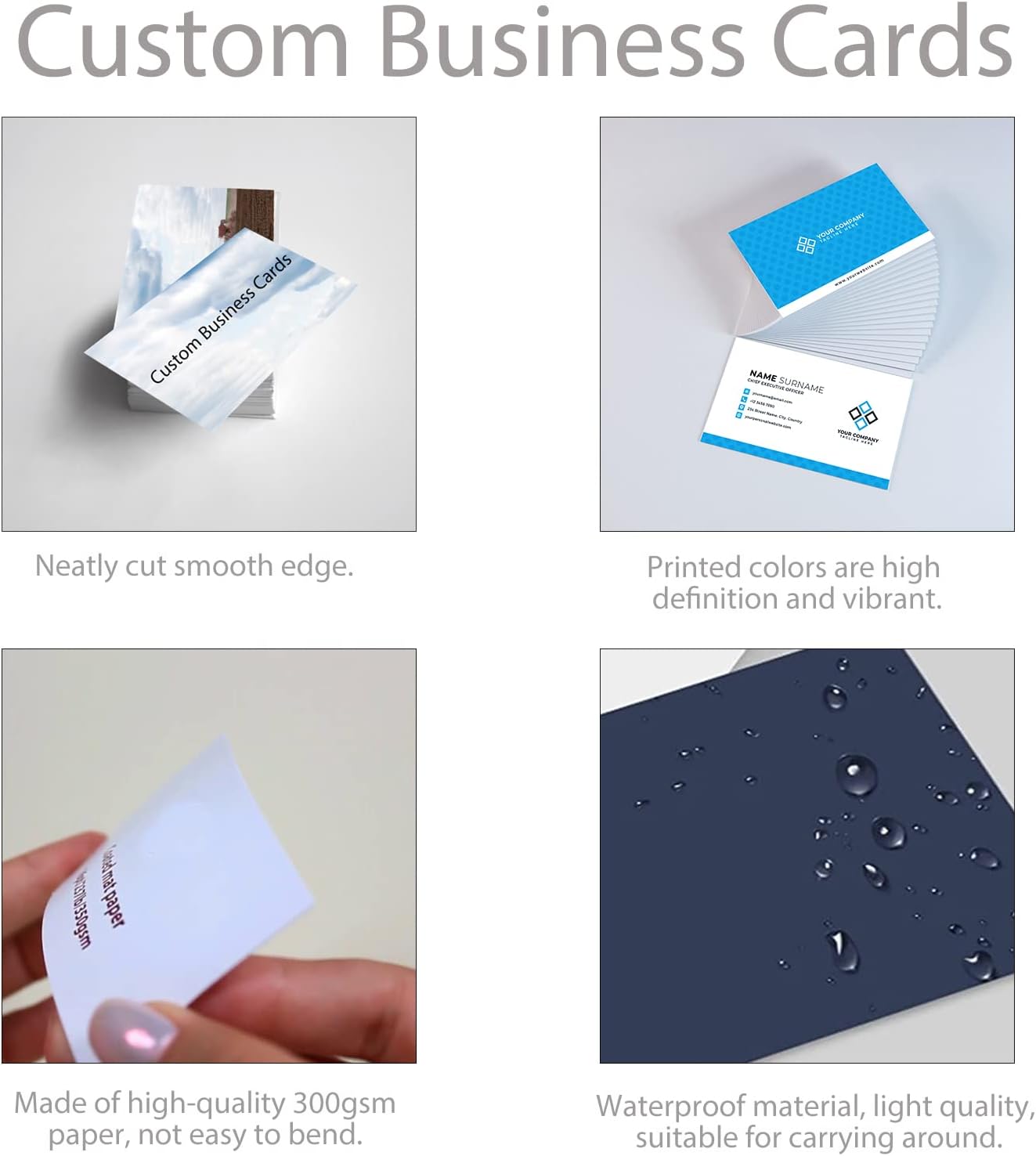 EAQ Custom Business Cards Personalized Business Card Double Side Customized Business Cards with Logo/Text, Business Card for Company, Business, Thanks