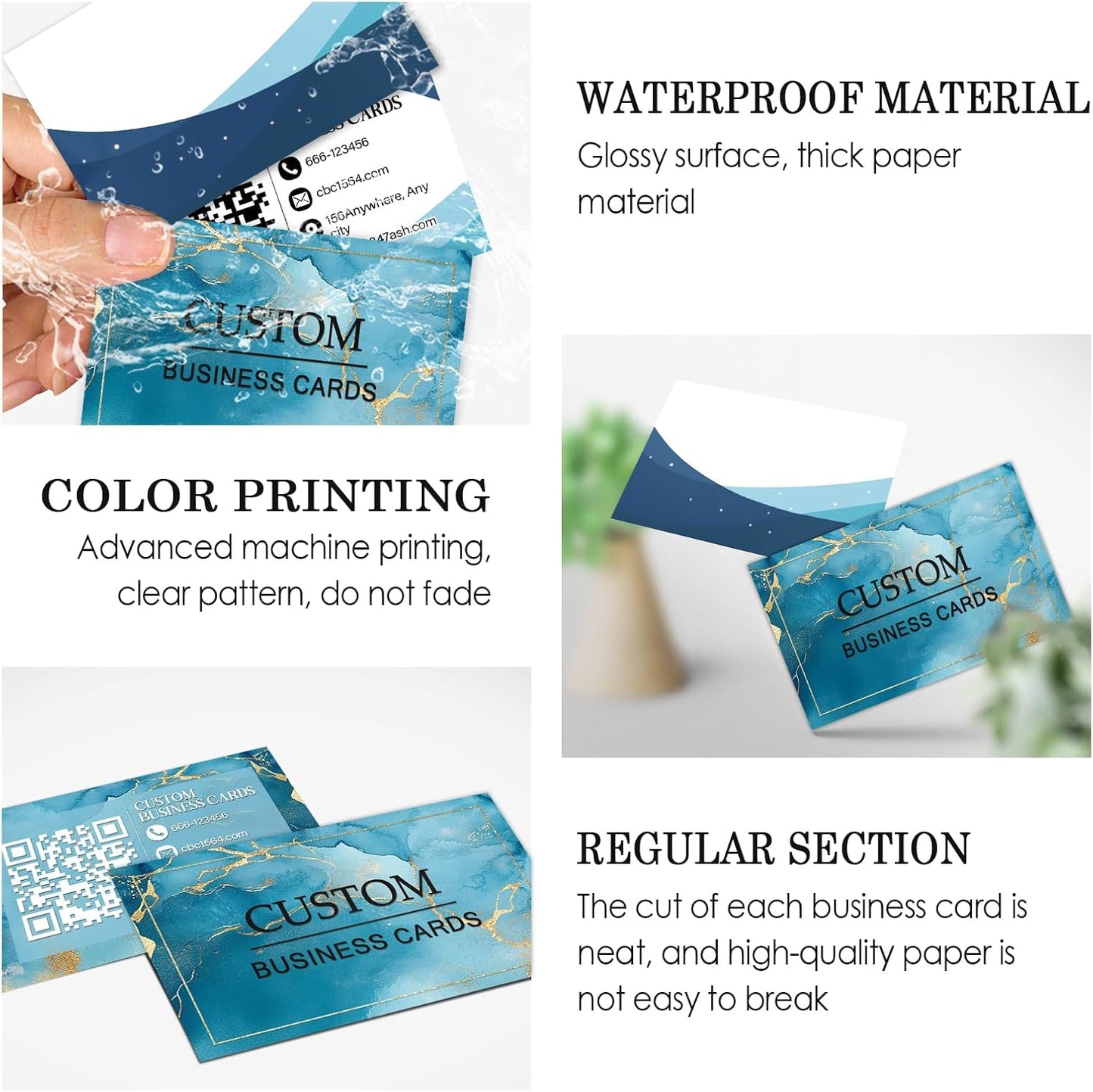 Custom Business Cards - Customizable Logo/Text/QR Code, 300gsm Matte Paper Front & Back Sides Printed, for Company/Business/Thanks Cards 100/200/500/1000/2000 Pcs