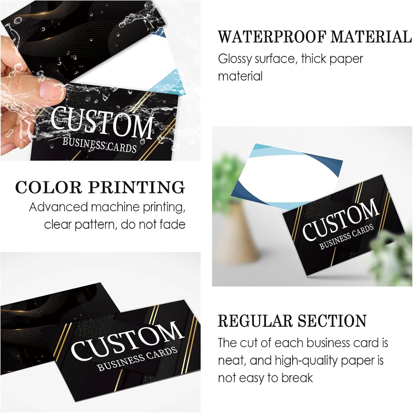 Custom Business Cards - 300gsm Matte Paper Waterproof Front & Back Printed 3.5x2 inch Customizable Logo/Text/QR Code 100/200/500/1000/2000 Pcs