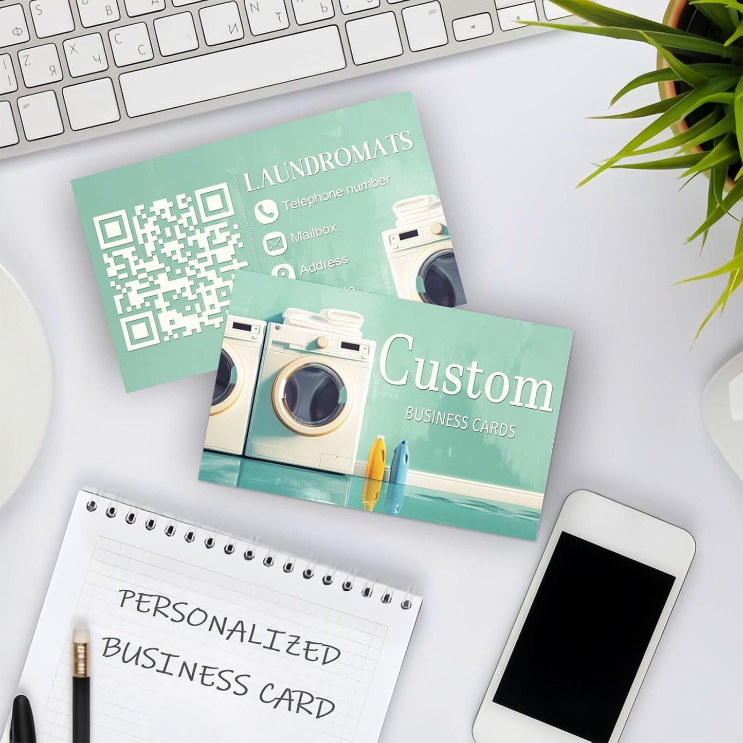 Custom Business Cards - Customizable Logo/Text/QR Code, 300gsm Matte Paper Front & Back Sides Printed, for Home Repair, Home Improvement, Laundry
