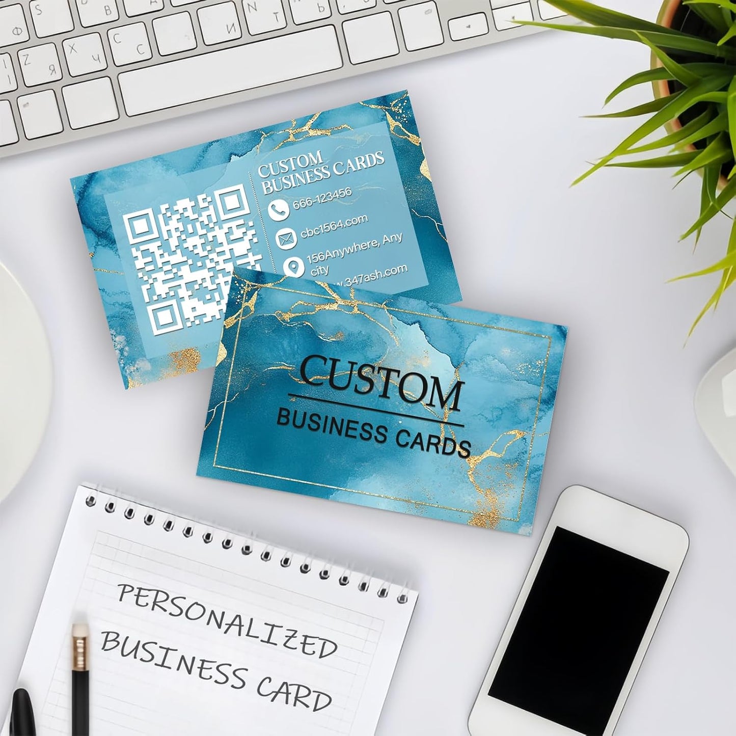 Custom Business Cards - Customizable Logo/Text/QR Code, 300gsm Matte Paper Front & Back Sides Printed, for Company/Business/Thanks Cards 100/200/500/1000/2000 Pcs
