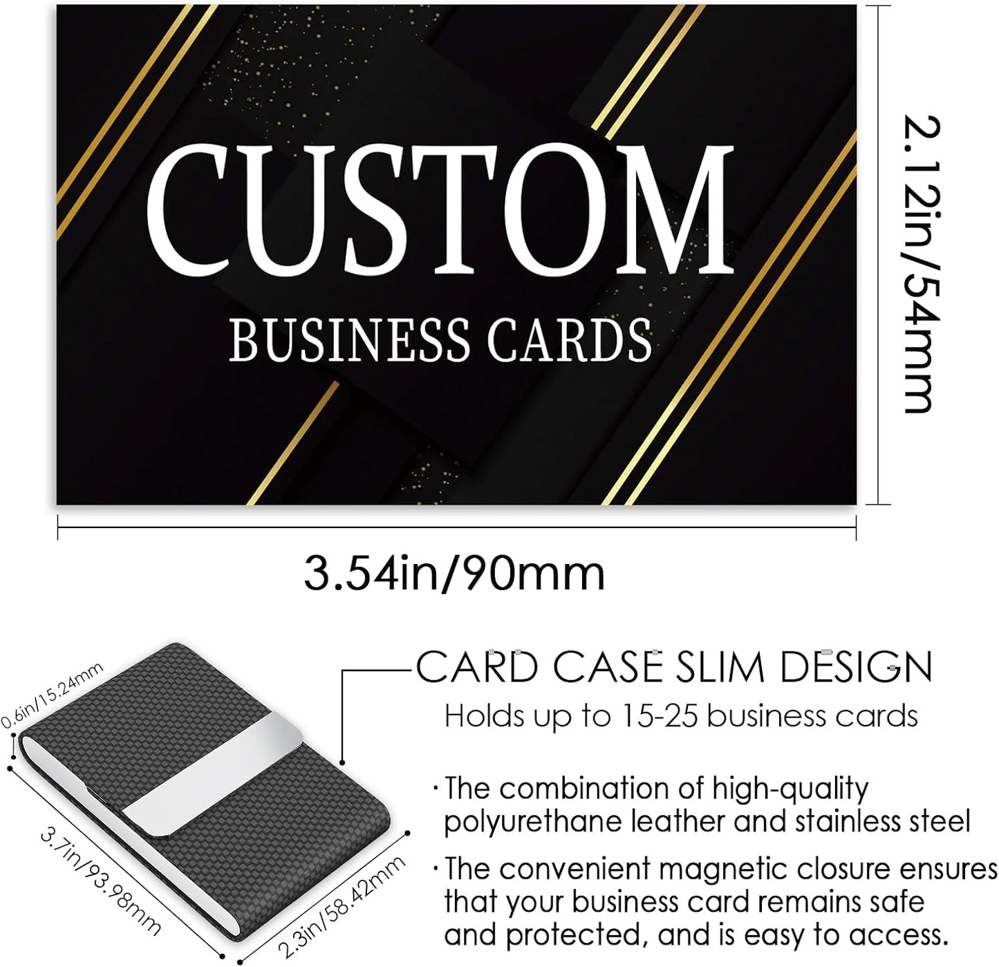 Custom Business Cards - 300gsm Matte Paper Waterproof Front & Back Printed 3.5x2 inch Customizable Logo/Text/QR Code 100/200/500/1000/2000 Pcs