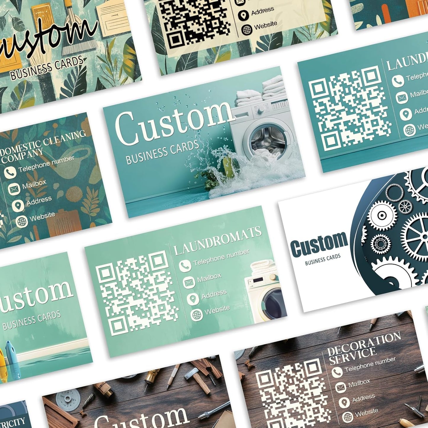Custom Business Cards - Customizable Logo/Text/QR Code, 300gsm Matte Paper Front & Back Sides Printed, for Home Repair, Home Improvement, Laundry
