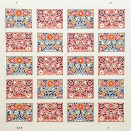Love-Themed Forever Label Set – Hearts and Floral Designs for Invitations, Letters, and Special Occasions 100pcs/Pack (20pcs/Booklet)