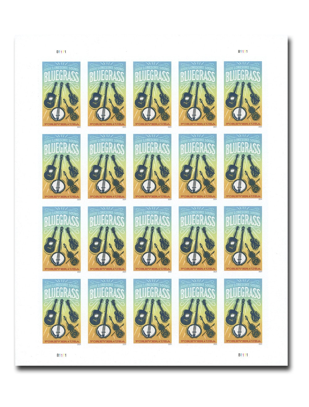 Bluegrass 2024 – Classic Music Theme for First-Class Mail 100pcs/Pack (20pcs/Booklet)