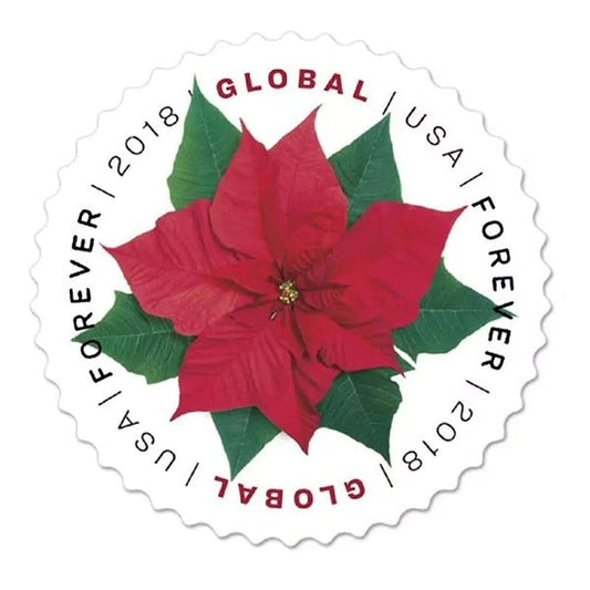 Global Poinsettia Forever Design – Festive Floral Art for Holiday & International Greetings 100pcs/Pack (10pcs/Booklet)
