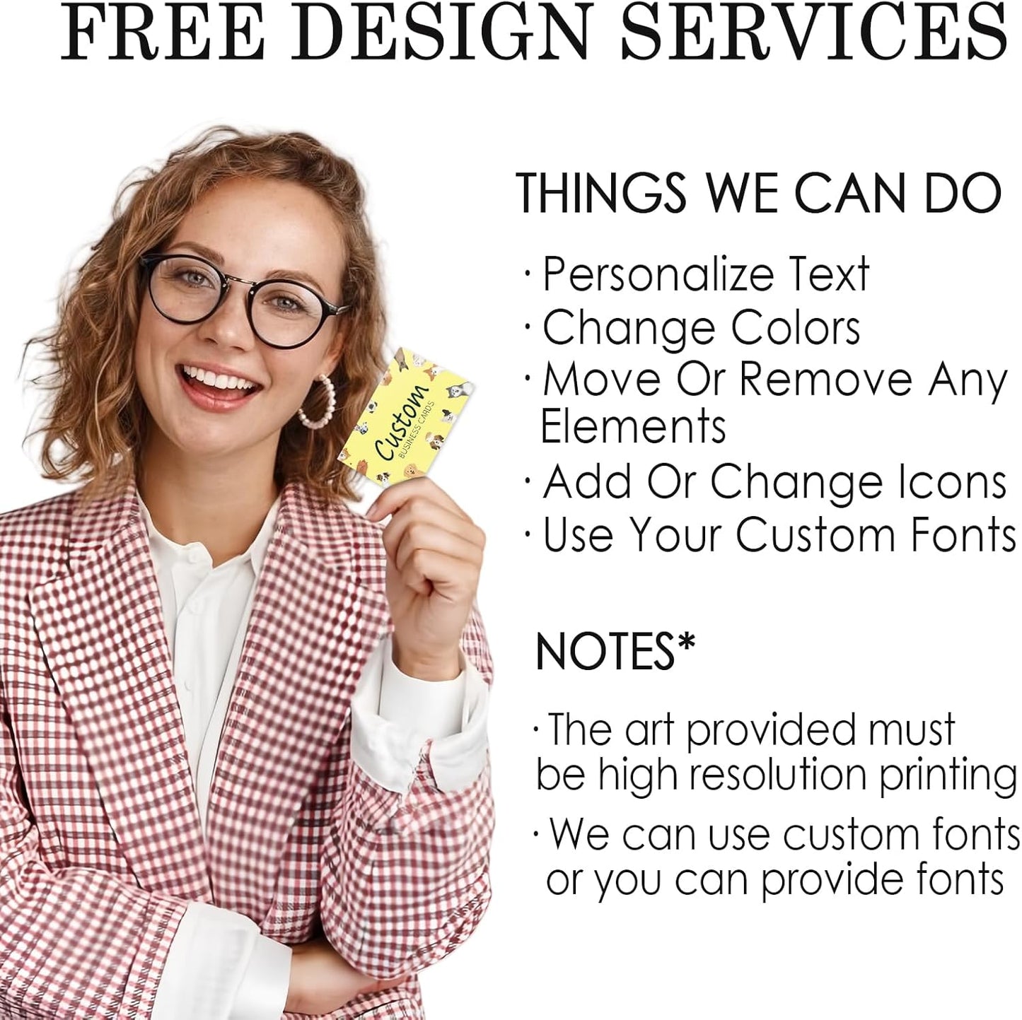 Custom Business Cards - Customizable Logo/Text/QR Code, 300gsm Matte Paper Front & Back Sides Printed, for Pet Shop, Dogs, Cats