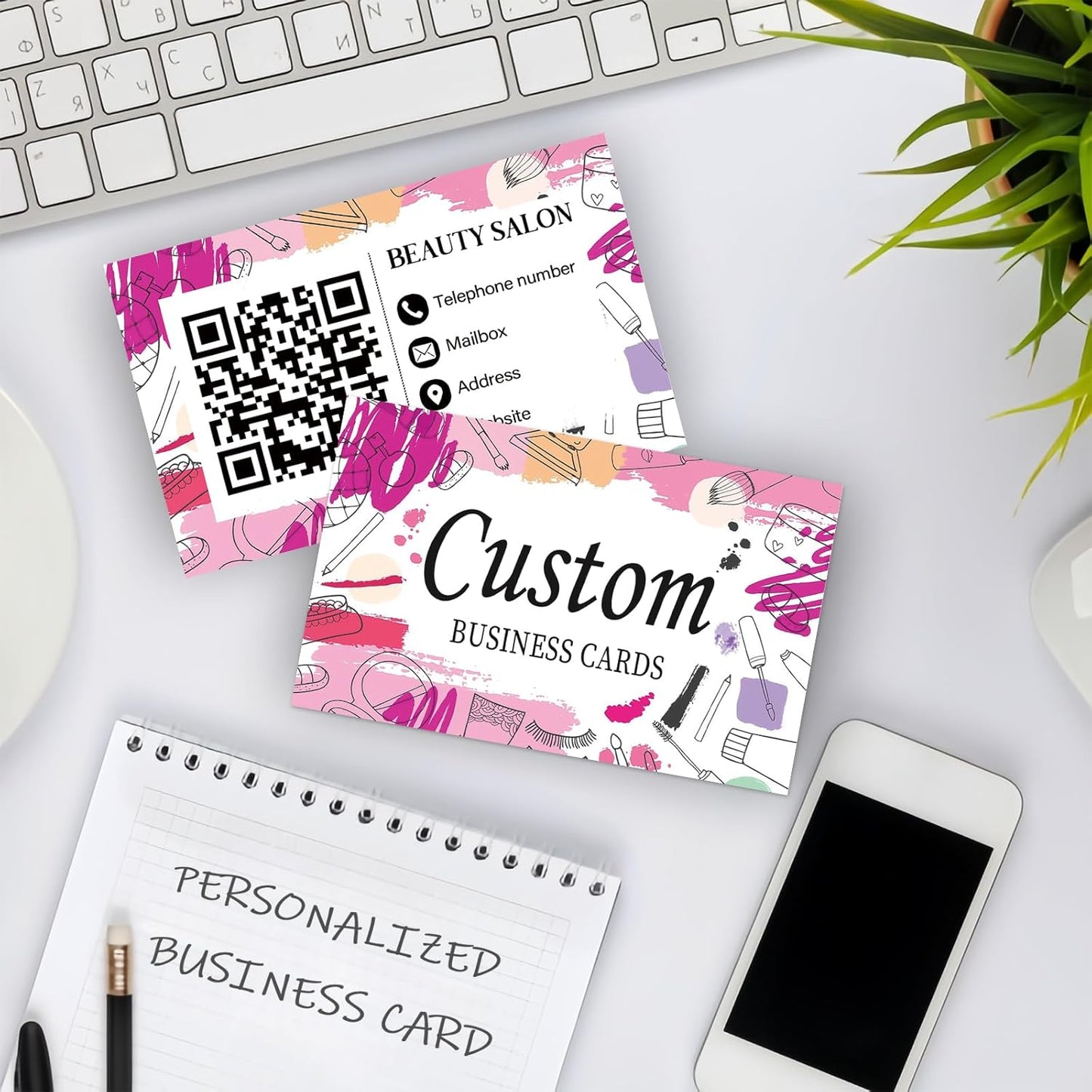 Custom Business Cards - Customizable Logo/Text/QR Code, 300gsm Matte Paper Front & Back Sides Printed, for Beauty Store, Nail Salon, Barber Store