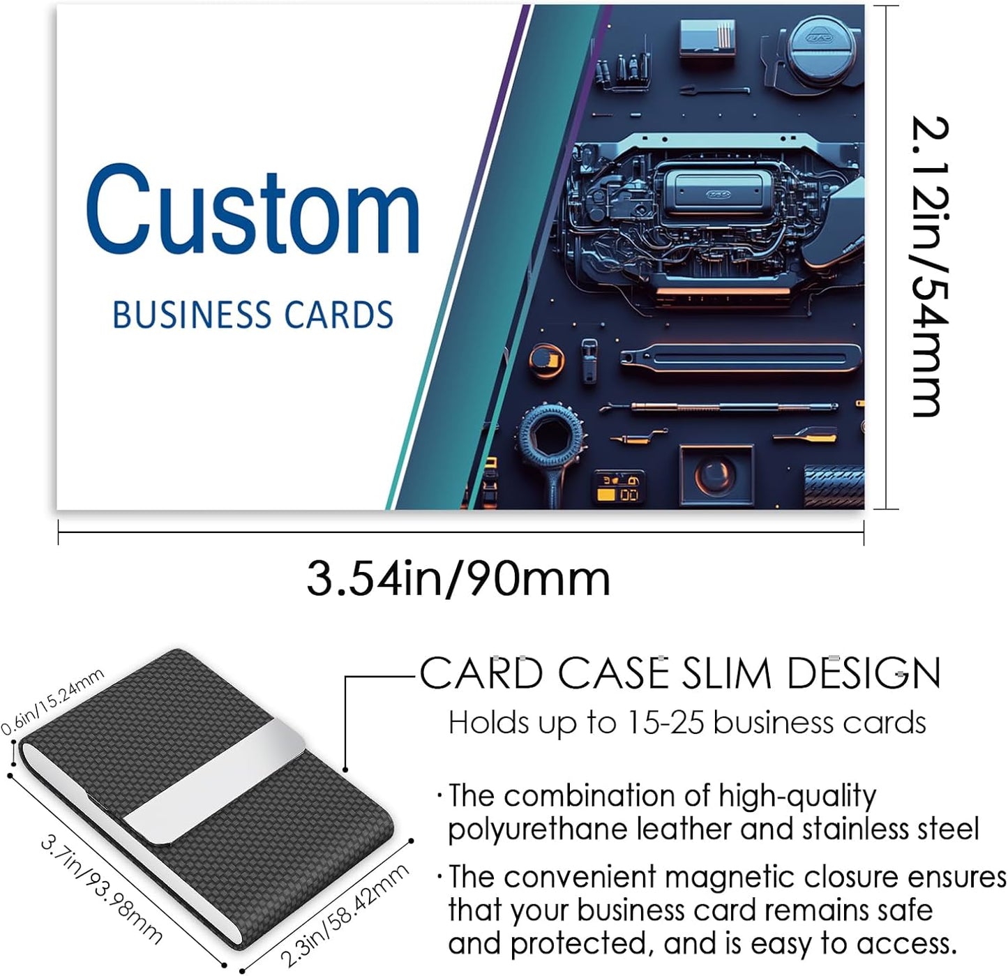 Custom Business Cards - Customizable Logo/Text/QR Code, 300gsm Matte Paper Front & Back Sides Printed, for Auto Repair Stores, Car Rental Stores