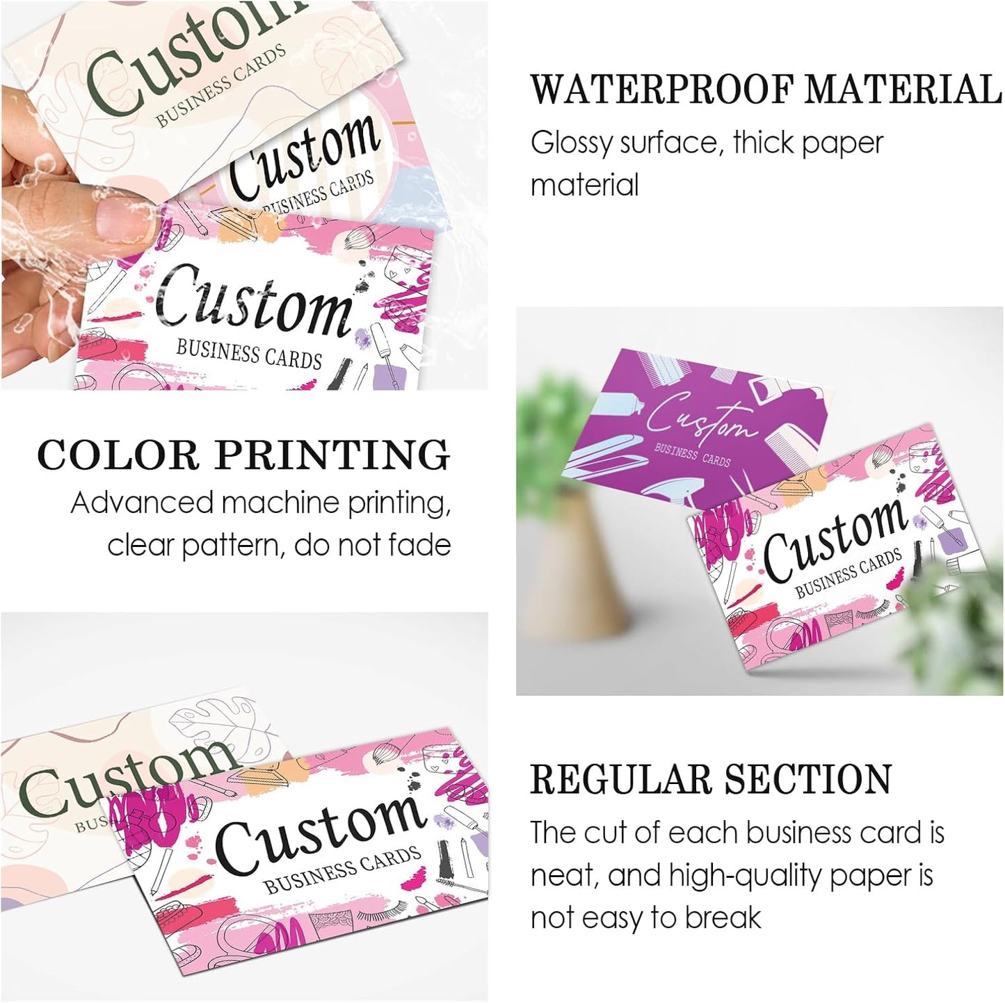 Custom Business Cards - Customizable Logo/Text/QR Code, 300gsm Matte Paper Front & Back Sides Printed, for Beauty Store, Nail Salon, Barber Store