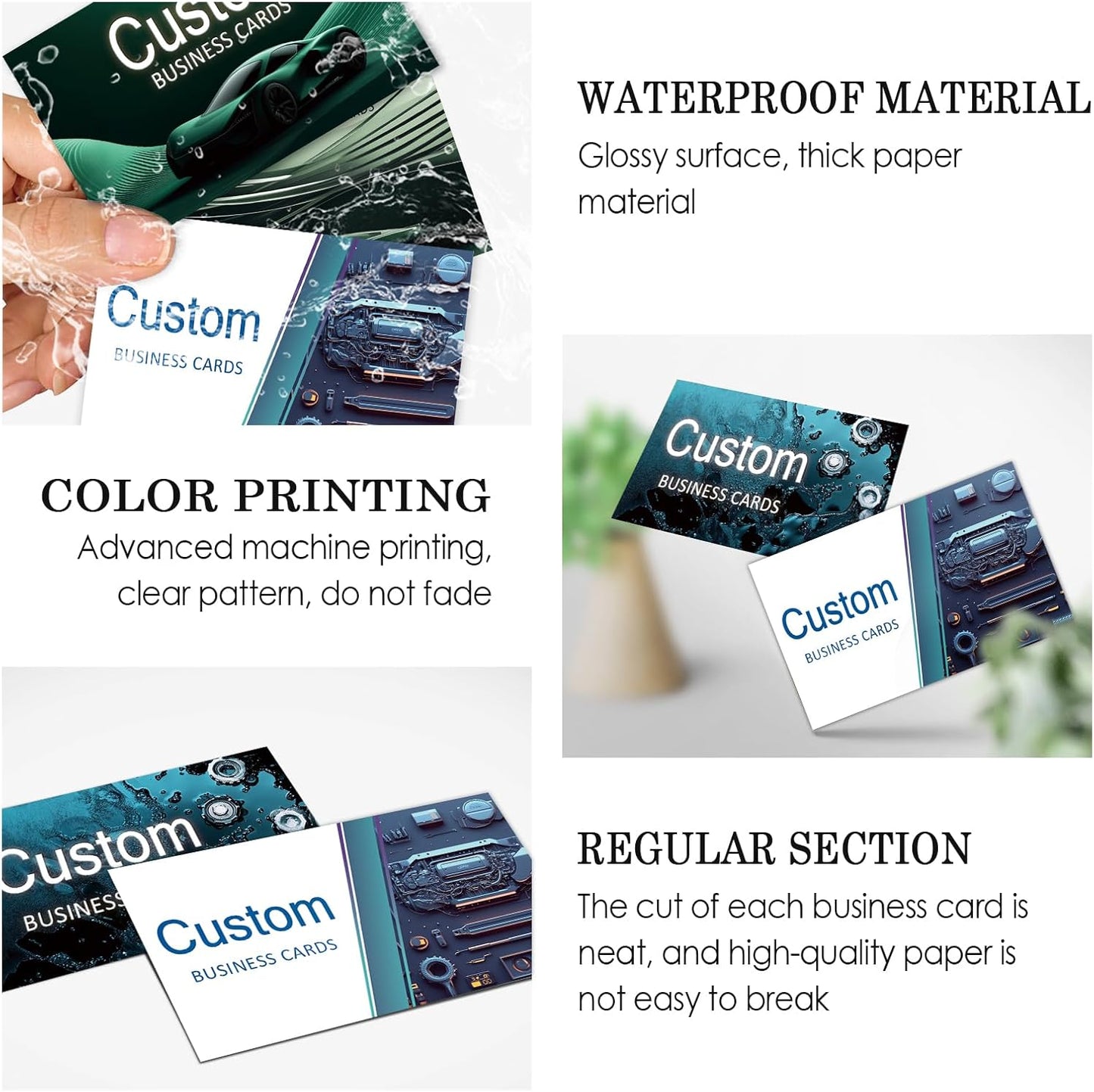Custom Business Cards - Customizable Logo/Text/QR Code, 300gsm Matte Paper Front & Back Sides Printed, for Auto Repair Stores, Car Rental Stores