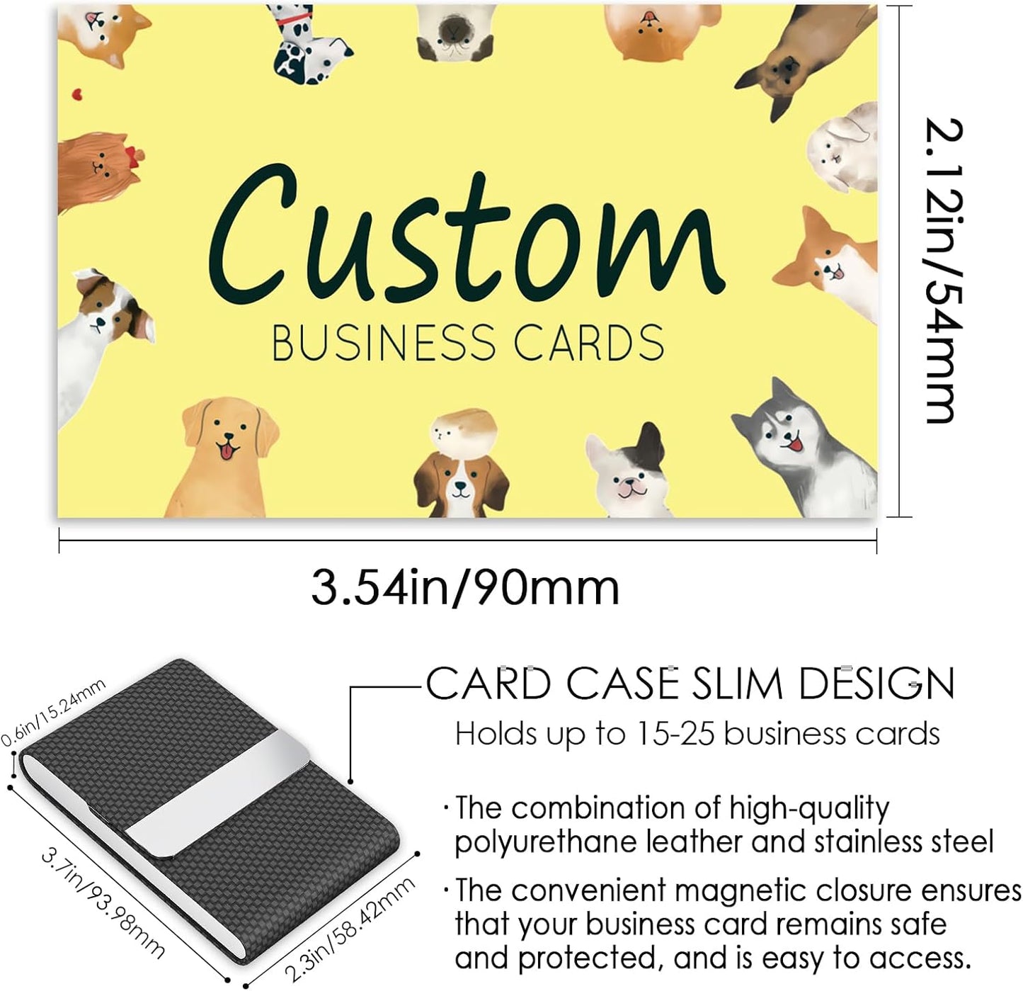 Custom Business Cards - Customizable Logo/Text/QR Code, 300gsm Matte Paper Front & Back Sides Printed, for Pet Shop, Dogs, Cats