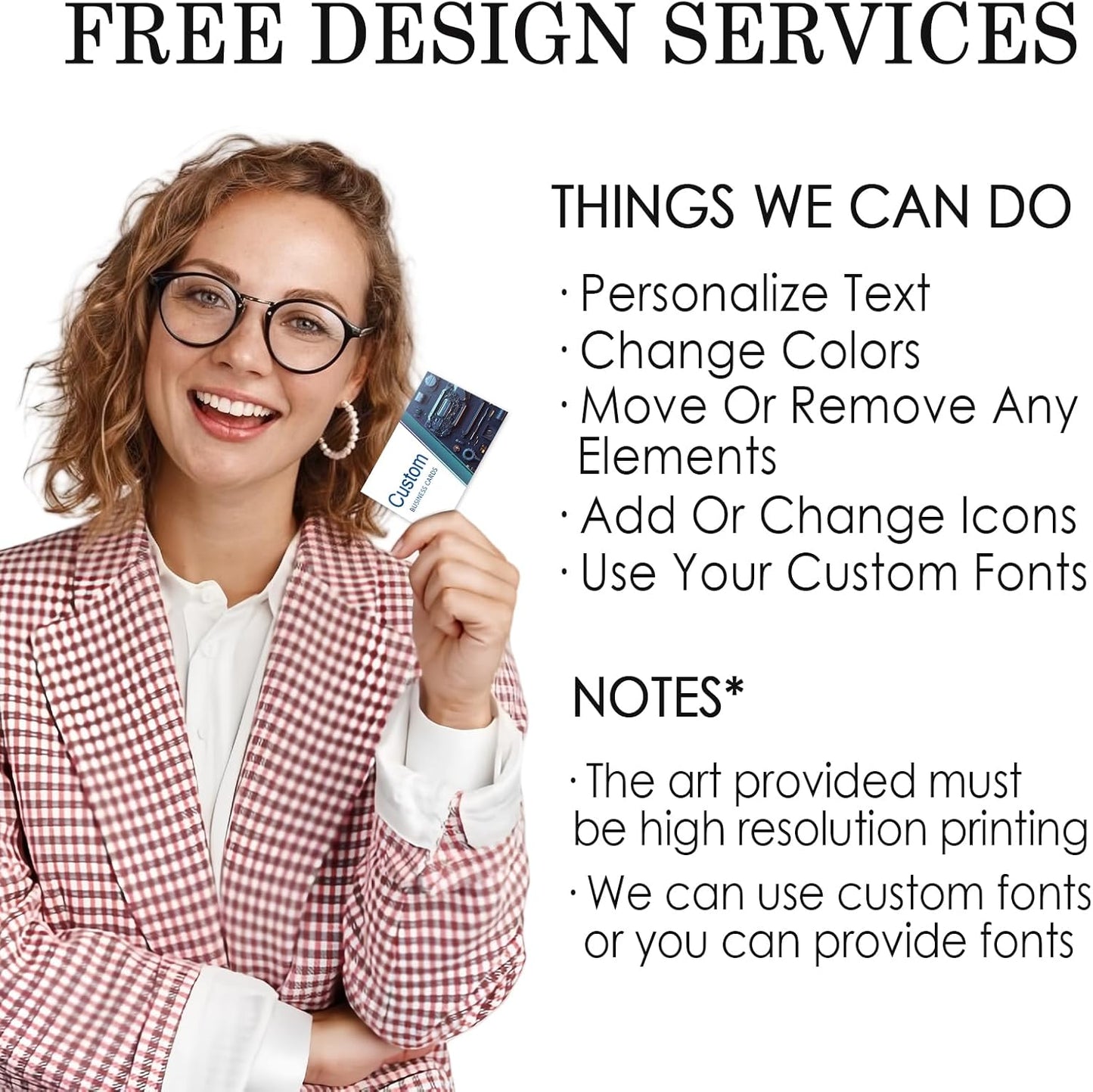 Custom Business Cards - Customizable Logo/Text/QR Code, 300gsm Matte Paper Front & Back Sides Printed, for Auto Repair Stores, Car Rental Stores