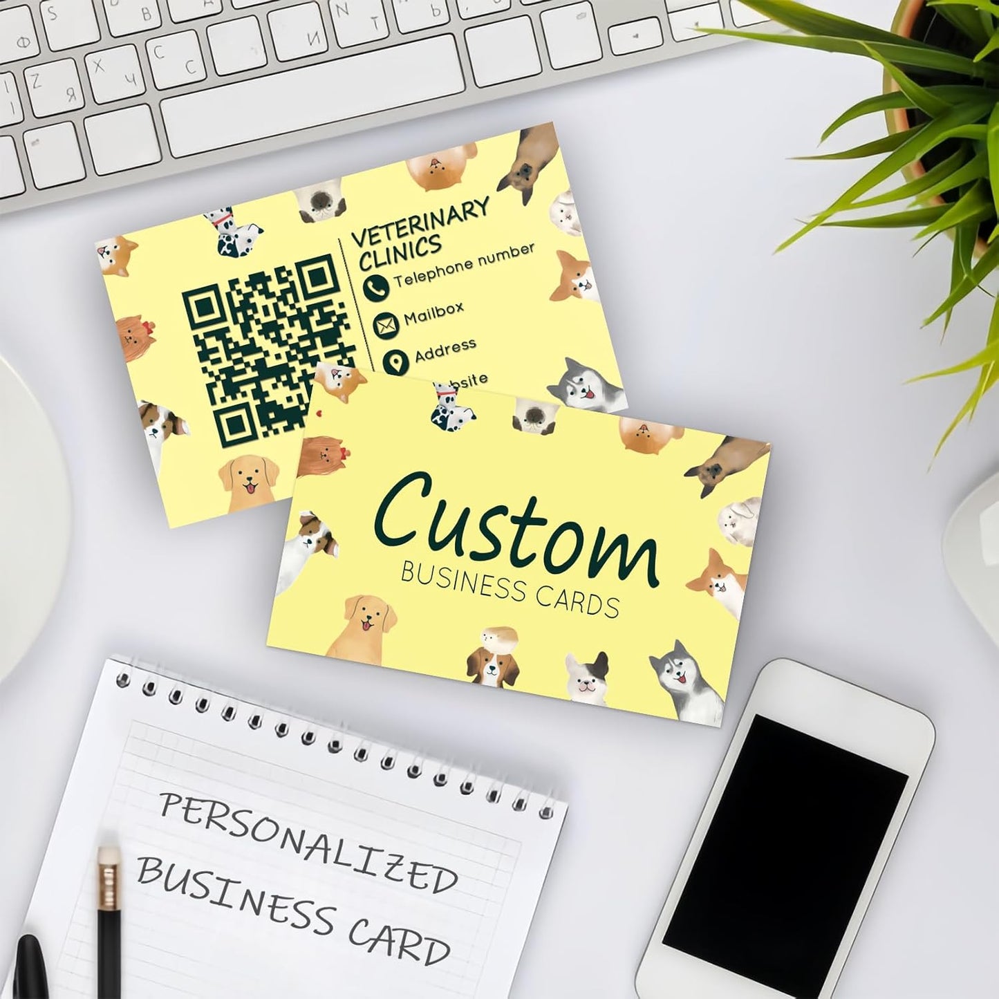 Custom Business Cards - Customizable Logo/Text/QR Code, 300gsm Matte Paper Front & Back Sides Printed, for Pet Shop, Dogs, Cats