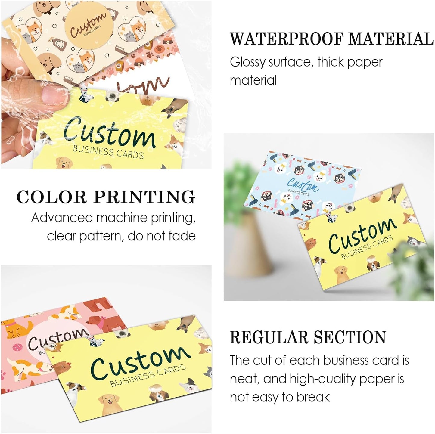 Custom Business Cards - Customizable Logo/Text/QR Code, 300gsm Matte Paper Front & Back Sides Printed, for Pet Shop, Dogs, Cats