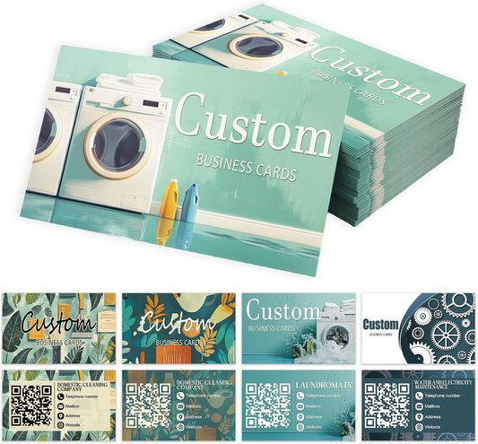 Custom Business Cards - Customizable Logo/Text/QR Code, 300gsm Matte Paper Front & Back Sides Printed, for Home Repair, Home Improvement, Laundry