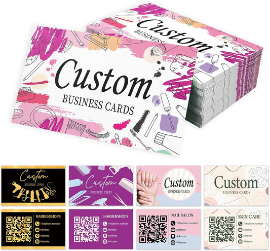 Custom Business Cards - Customizable Logo/Text/QR Code, 300gsm Matte Paper Front & Back Sides Printed, for Beauty Store, Nail Salon, Barber Store