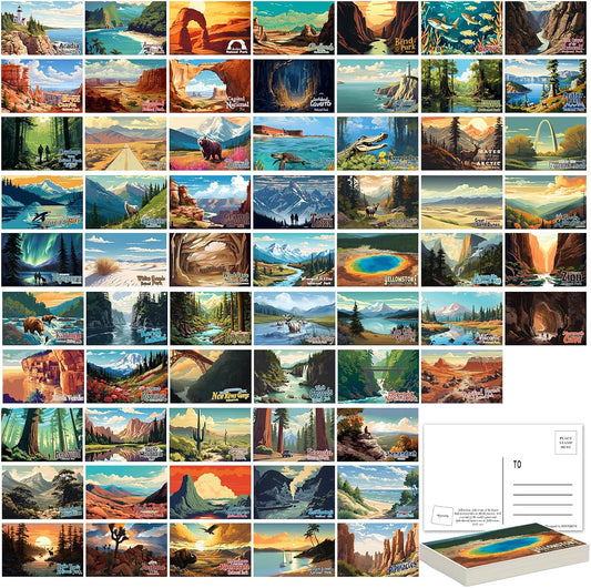 SHOXREM National Parks Theme Postcard Set: Horizontal Vintage Travel Posters Wall Decoration - 63 Abstract U.S. Parks Illustrations, 6 W x 4 H
